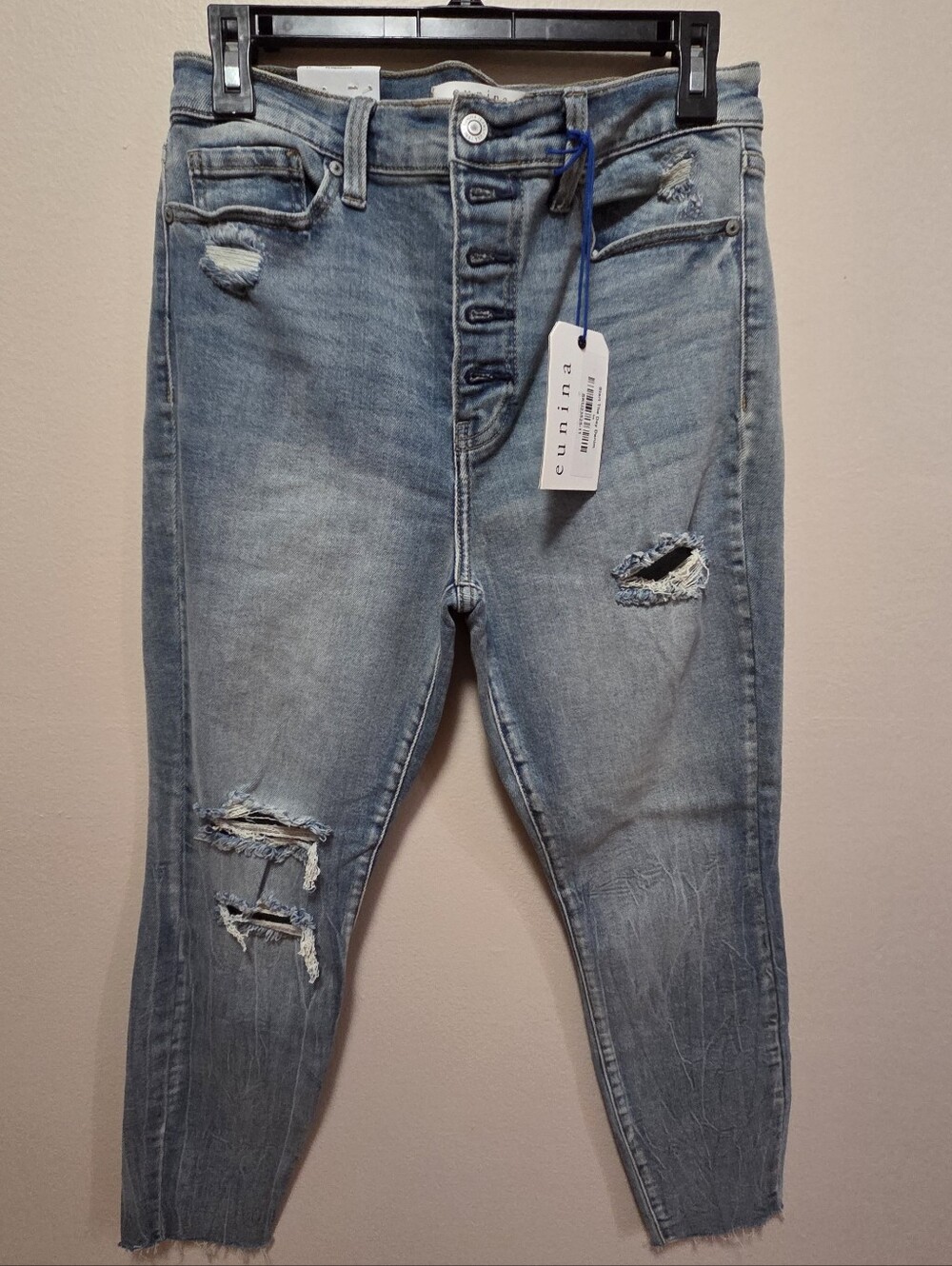 Eunina Distressed Light Blue Button-Fly Jeans